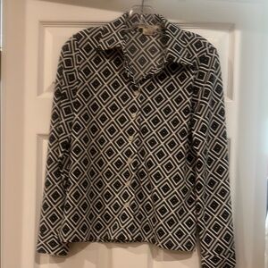 Michael Kors Geometric Black, Navy and White Button-Up Shirt